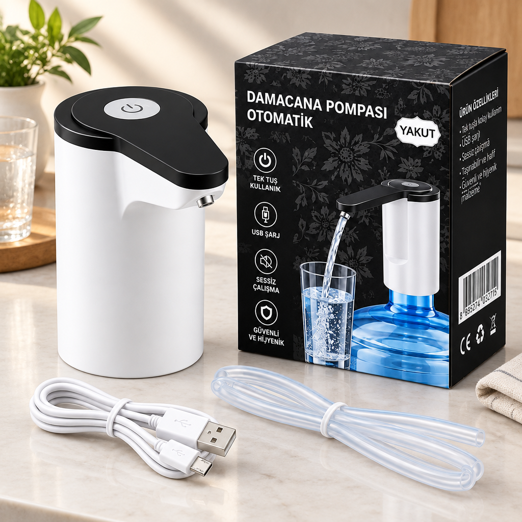 USB Şarjlı Otomatik Damacana Su Pompası