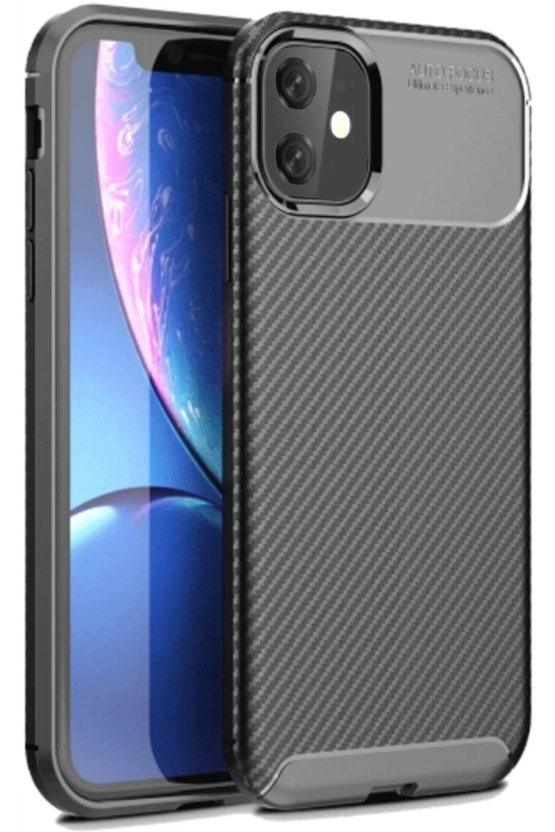 Apple iPhone 11 Uyumlu Kılıf Auto Focus Karbon Kapak - Siyah
