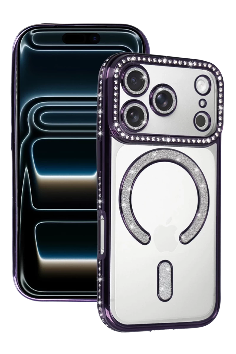 Apple iPhone 17 Pro Max Uyumlu Joke Simli Magneticsafe Kılıf - Derin Mor