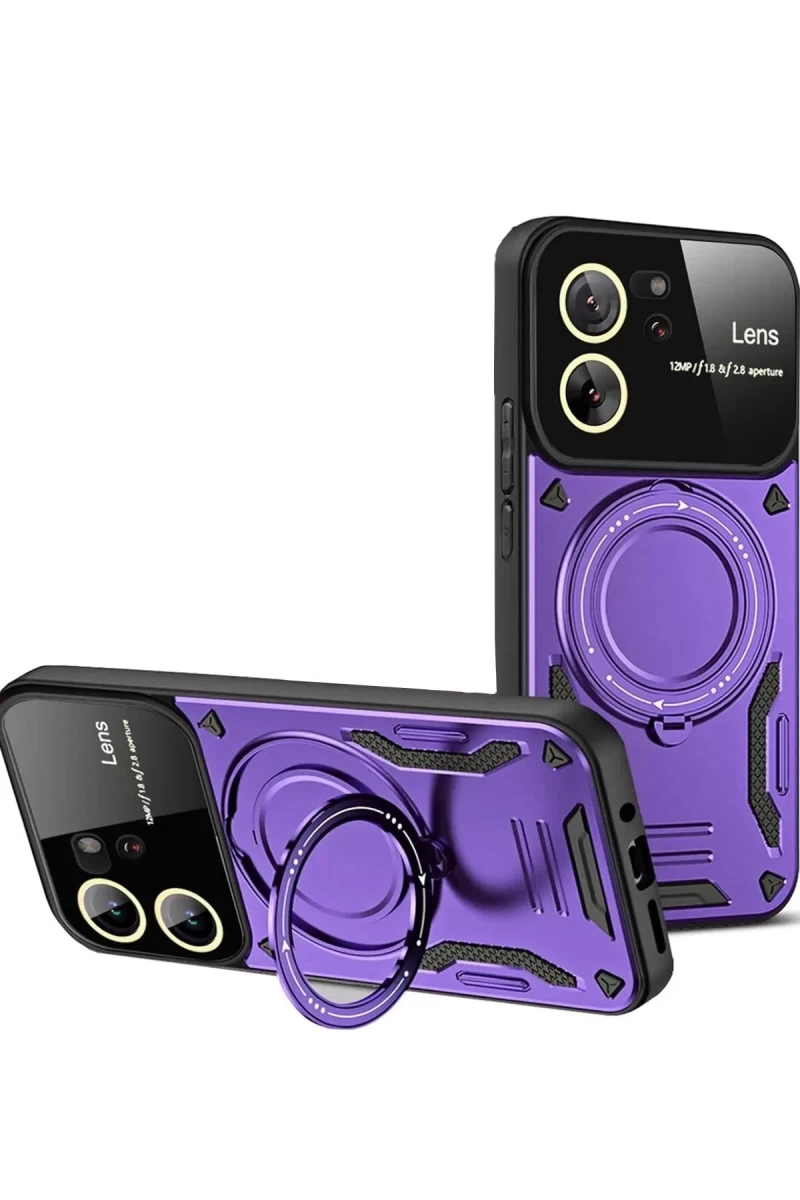 Xiaomi Mi 13T Pro Uyumlu Kılıf Joy Lens Standlı Kapak - Mor