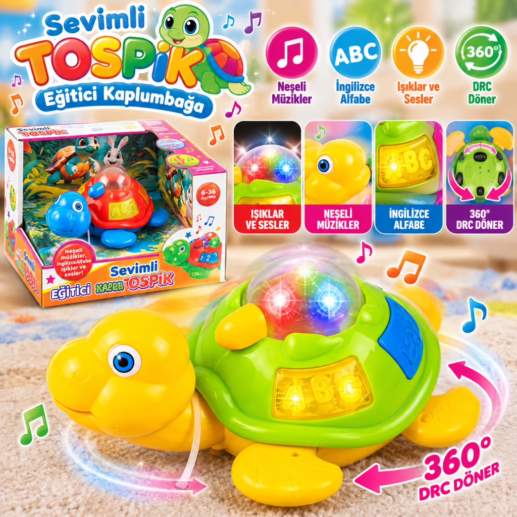 SB2044 SEVİMLİ EĞİTİCİ TOSPİK OYUNCAK SESLİ EĞİTİCİ KAPLUMBAĞA (adet fiyatıdır)