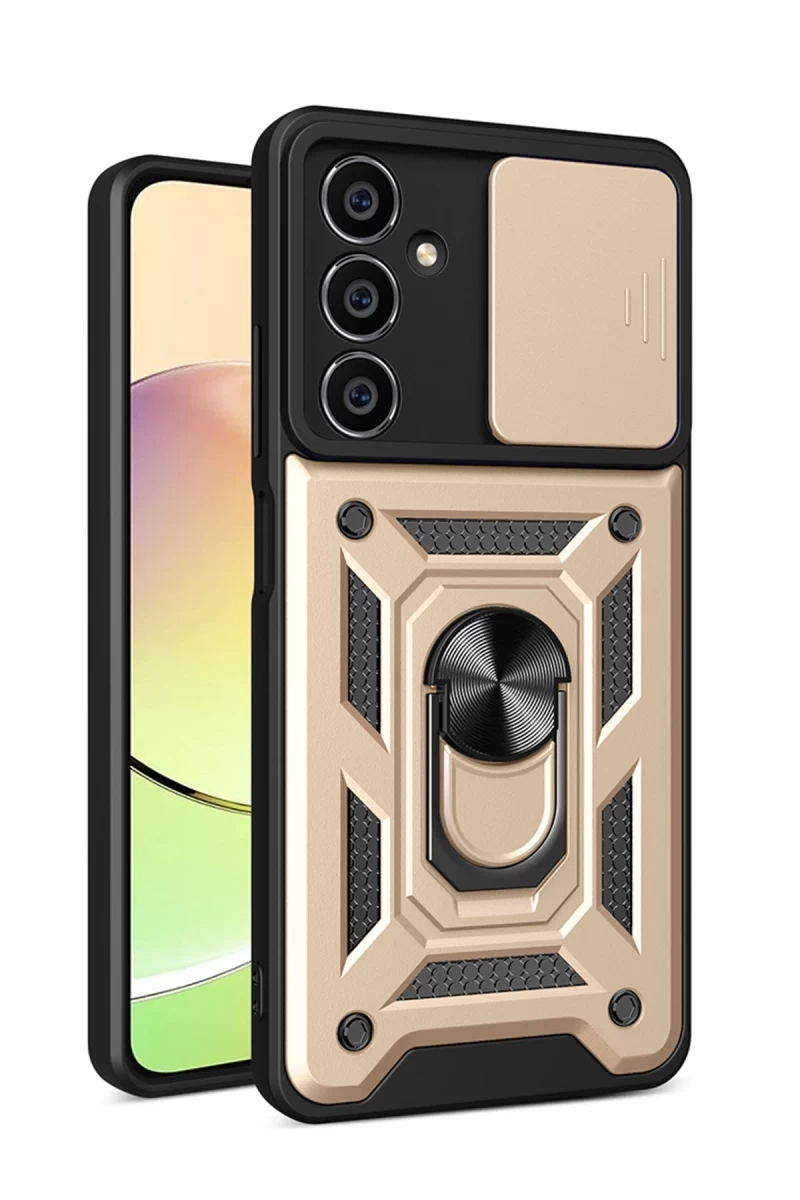 Samsung Galaxy A15 4G Uyumlu Kılıf Pars Lens Yüzüklü Silikon - Gold