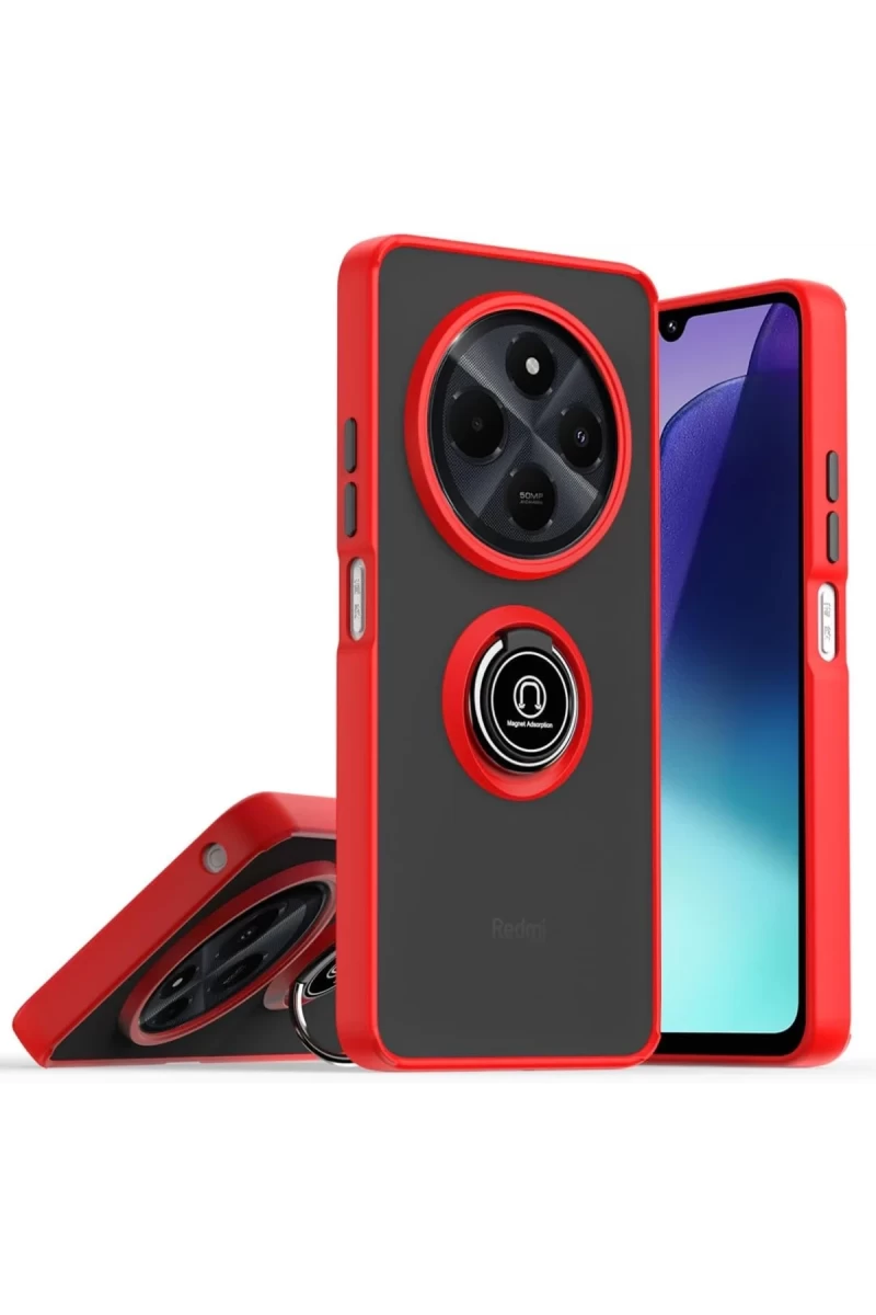 Realme C75 4G Uyumlu Kılıf Montreal Yüzüklü Silikon Kapak - Kırmızı