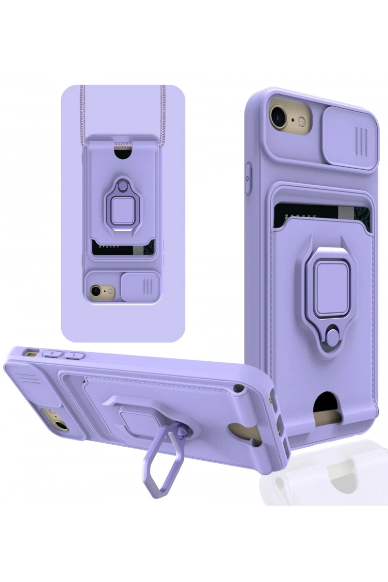 Apple iPhone 7 Uyumlu Kılıf Zuma Kartvizitli Yüzüklü Silikon - Lila