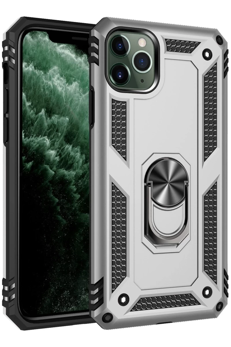 Apple iPhone 11 Pro Uyumlu Kılıf Sofya Yüzüklü Silikon Kapak - Gümüş