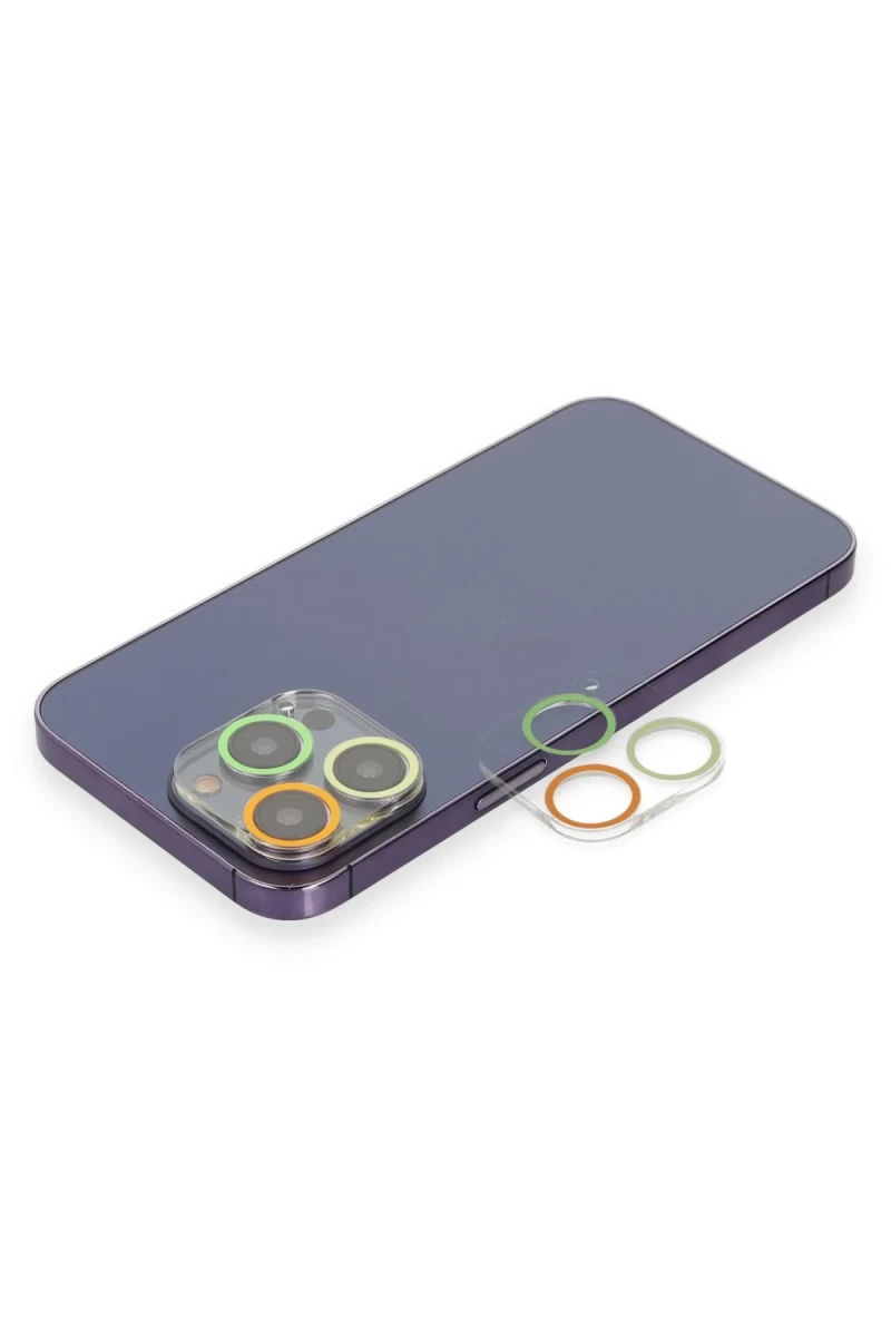 Apple iPhone 12 Pro Uyumlu Renkli Kamera Lens Koruma Cam - Sarı-Turuncu