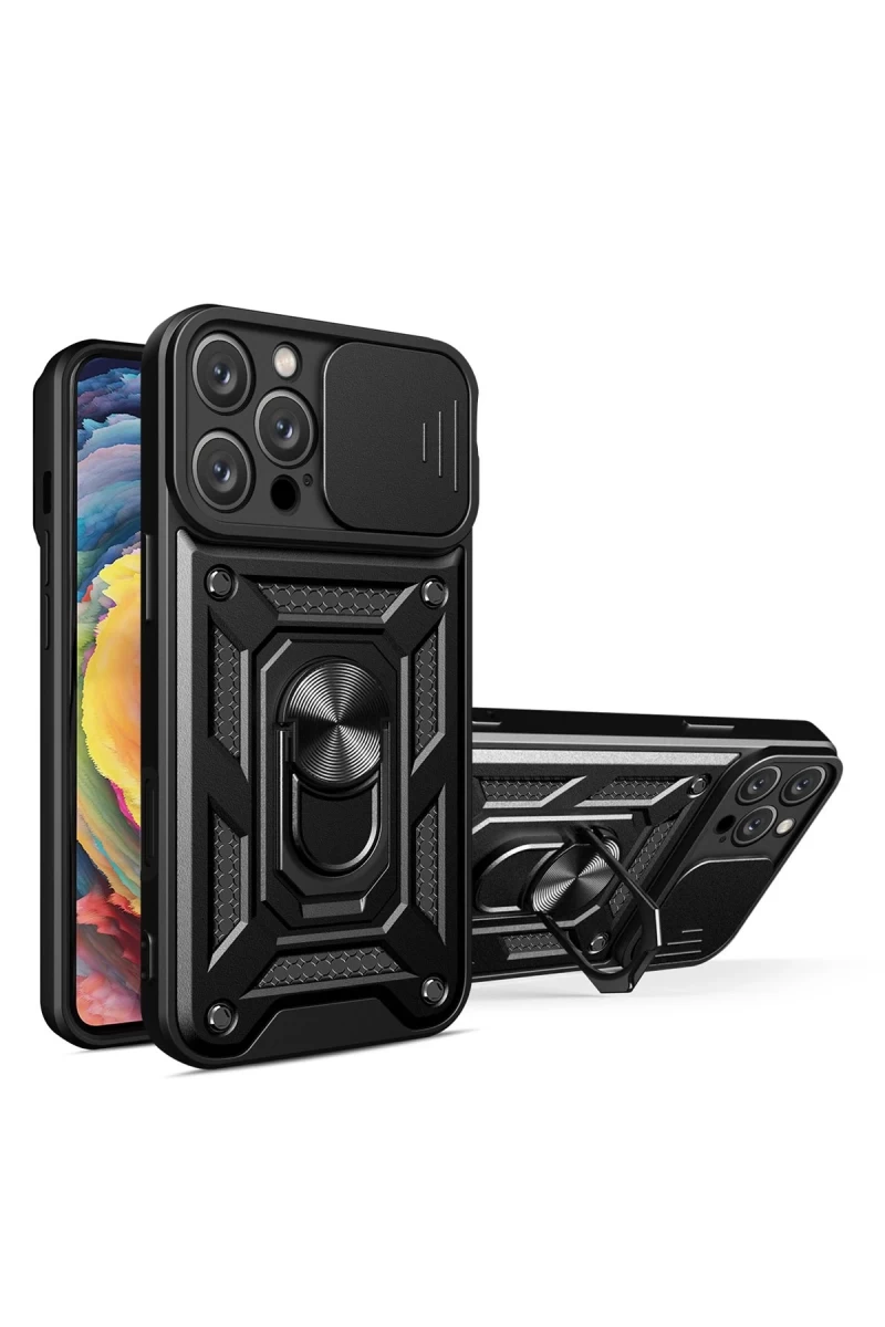 Apple iPhone 16 Pro Uyumlu Kılıf Pars Lens Yüzüklü Silikon - Siyah