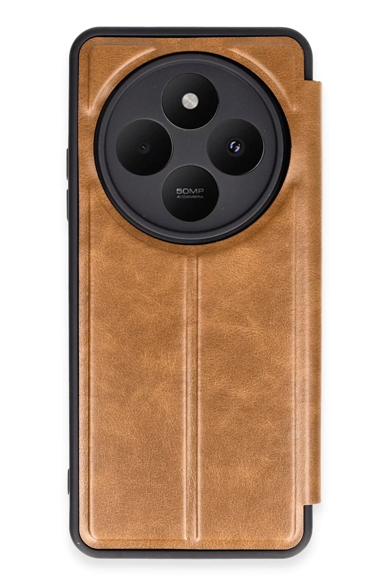 Xiaomi Redmi 14C Uyumlu Kılıf Flip Cover - Taba