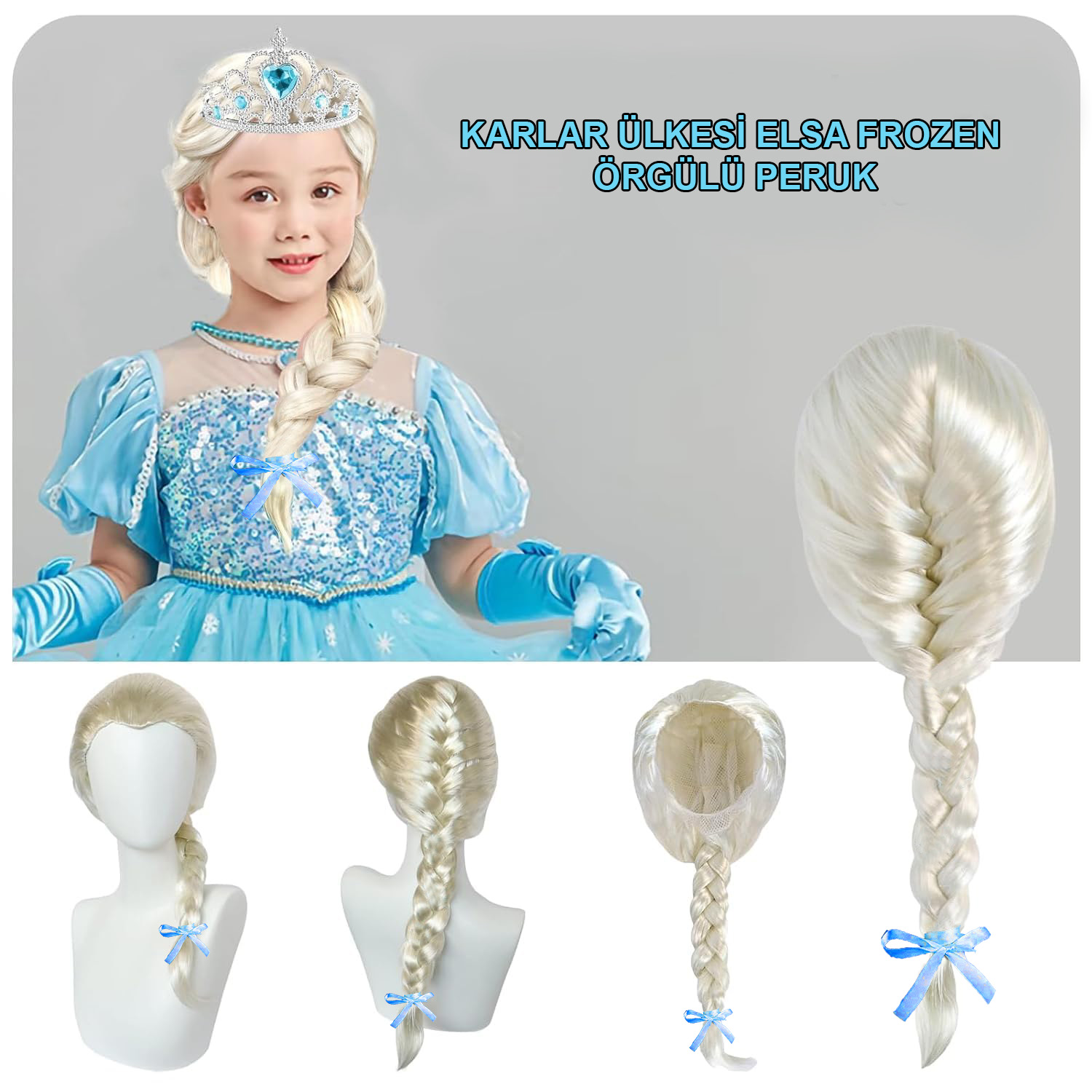 Platin Altın Dore Renk Karlar Ülkesi Elsa Frozen Peruğu Çocuk Boy