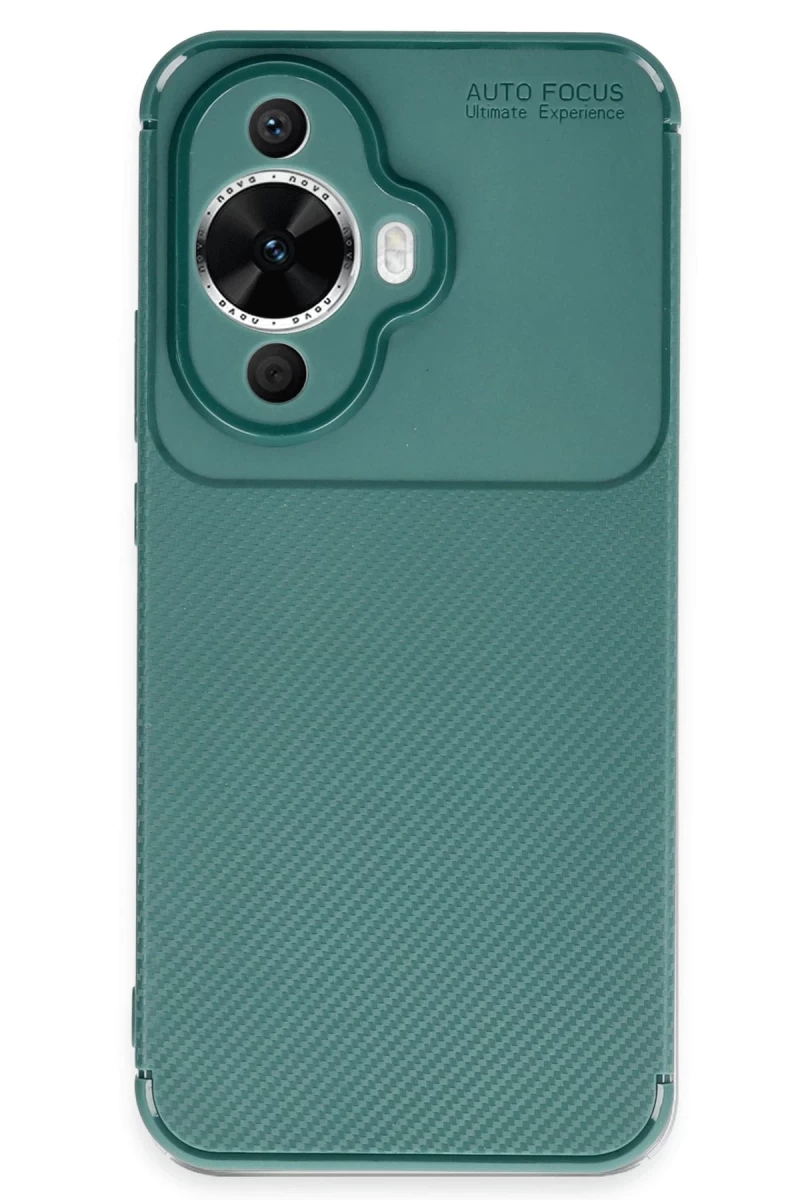 Huawei Nova 12S Uyumlu Kılıf Auto Focus Karbon Kapak - Koyu Yeşil