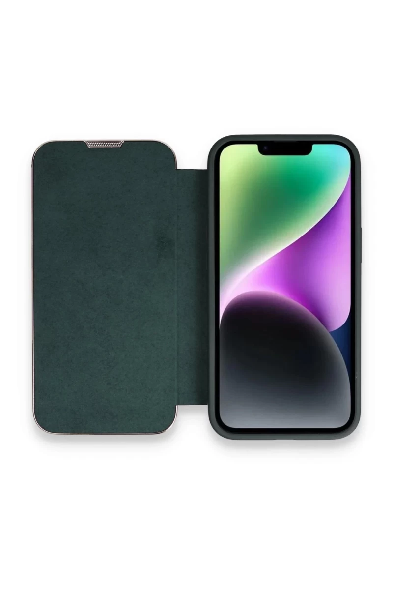 Apple iPhone 14 Pro Max Uyumlu Kılıf Dolpin Kapaklı - Koyu Yeşil