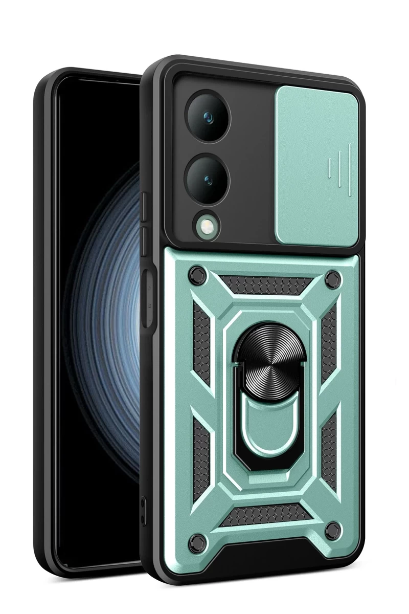 Vivo Y17S Uyumlu Kılıf Pars Lens Yüzüklü Silikon - Yeşil