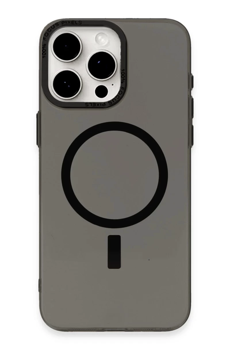 Apple iPhone 15 Pro Uyumlu Kılıf Anka PC Magneticsafe Sert Metal Kapak - Siyah