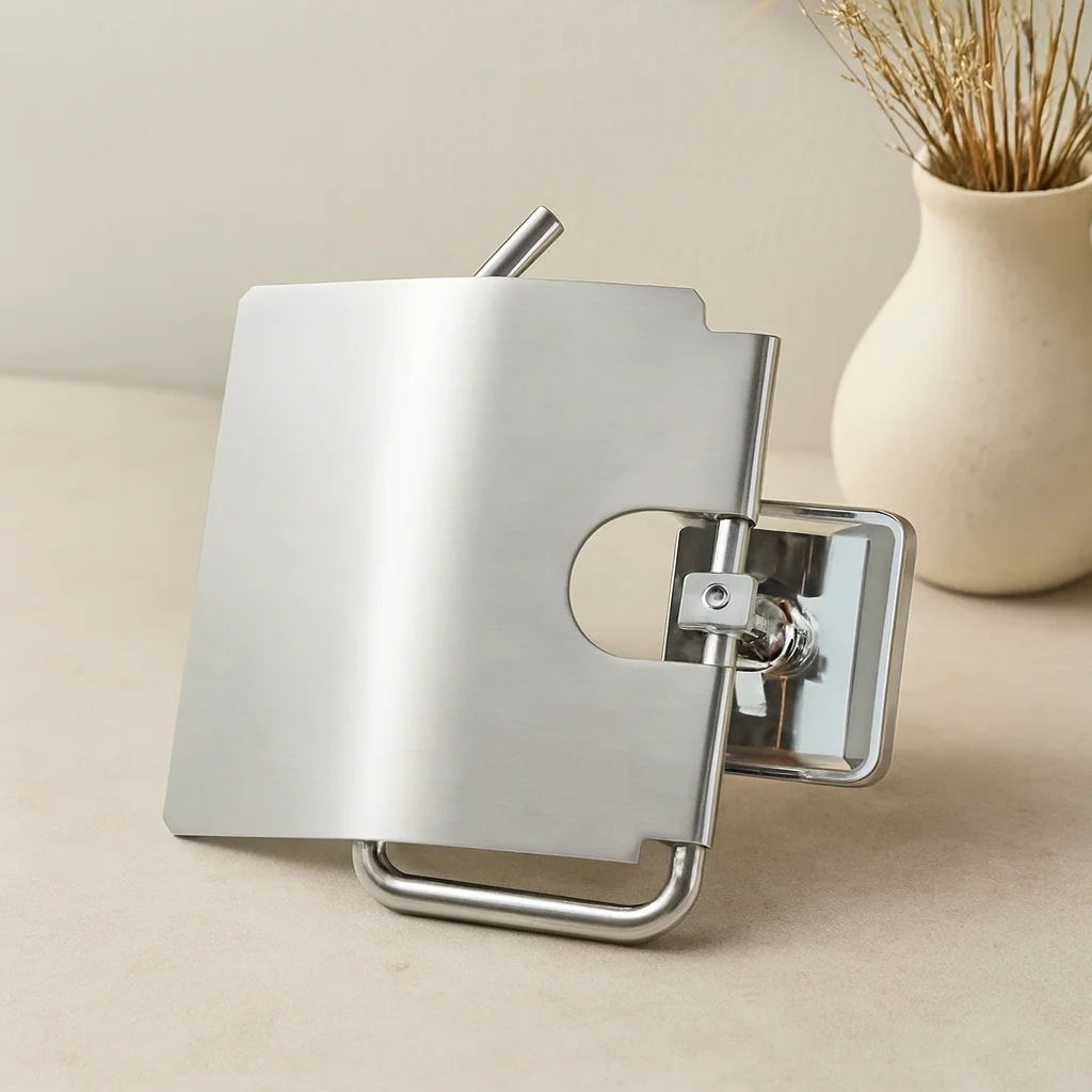 Geniş Kapaklı Metal WC Kağıtlığı (Yapışkanlı Montaj)