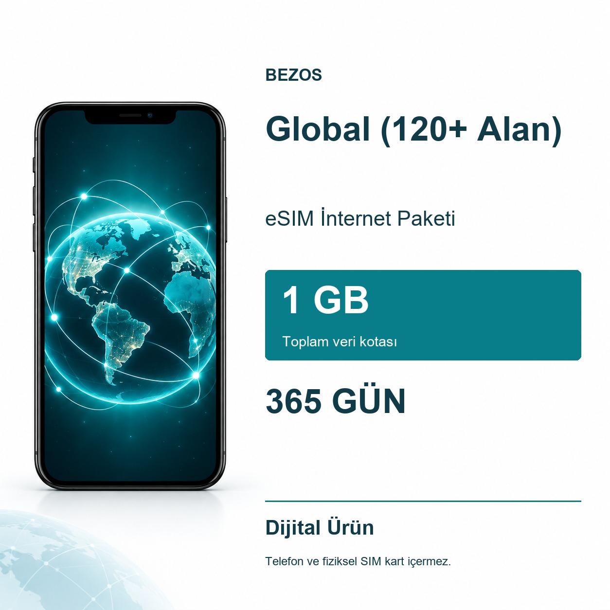 Global (120+ Alan) eSIM İnternet Paketi 1 GB 365 Gün