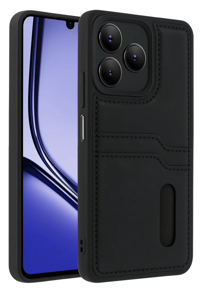 Realme Note 50 4G Uyumlu Kılıf Sara Kartvizitli Deri Kılıf - Siyah