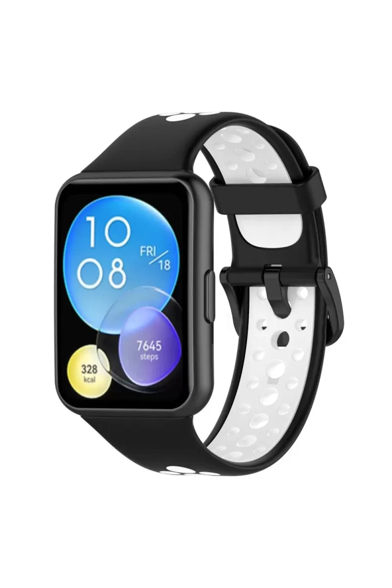 Huawei Watch Fit 2 Spor Delikli Kordon - Siyah-Beyaz