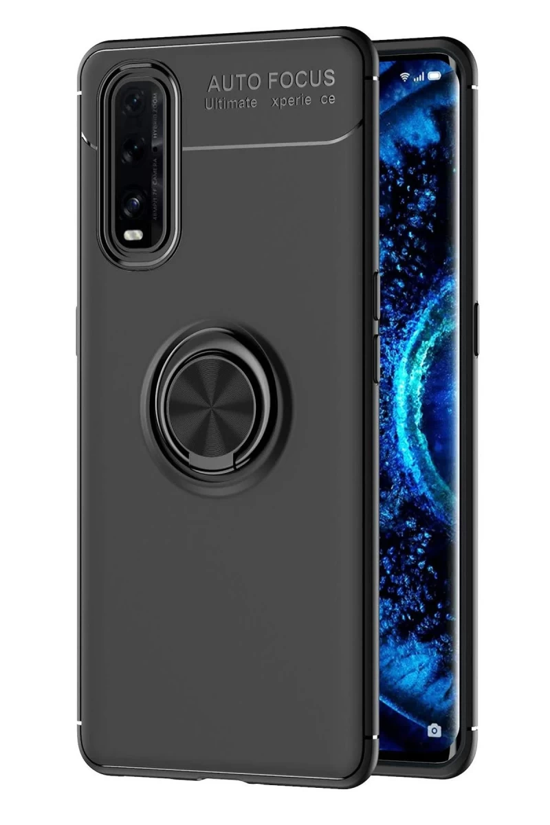 Oppo Find X2 Uyumlu Kılıf Range Yüzüklü Silikon - Siyah