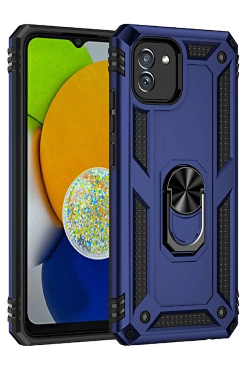 Samsung Galaxy A03 Uyumlu Kılıf Sofya Yüzüklü Silikon Kapak - Lacivert