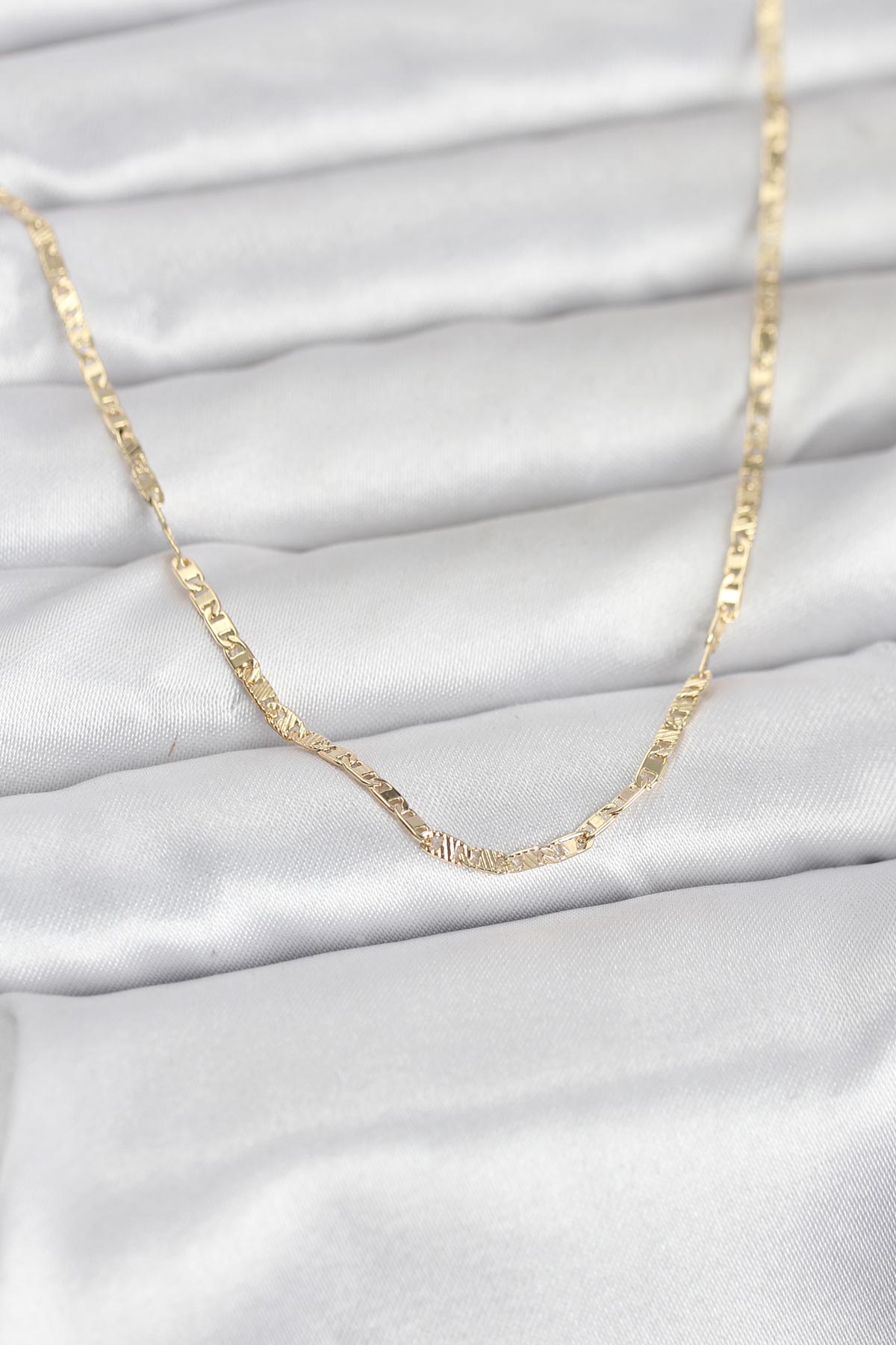 CM 14K Gold Renk Yassı Zincir Model 60 cm Kadın Kolye
