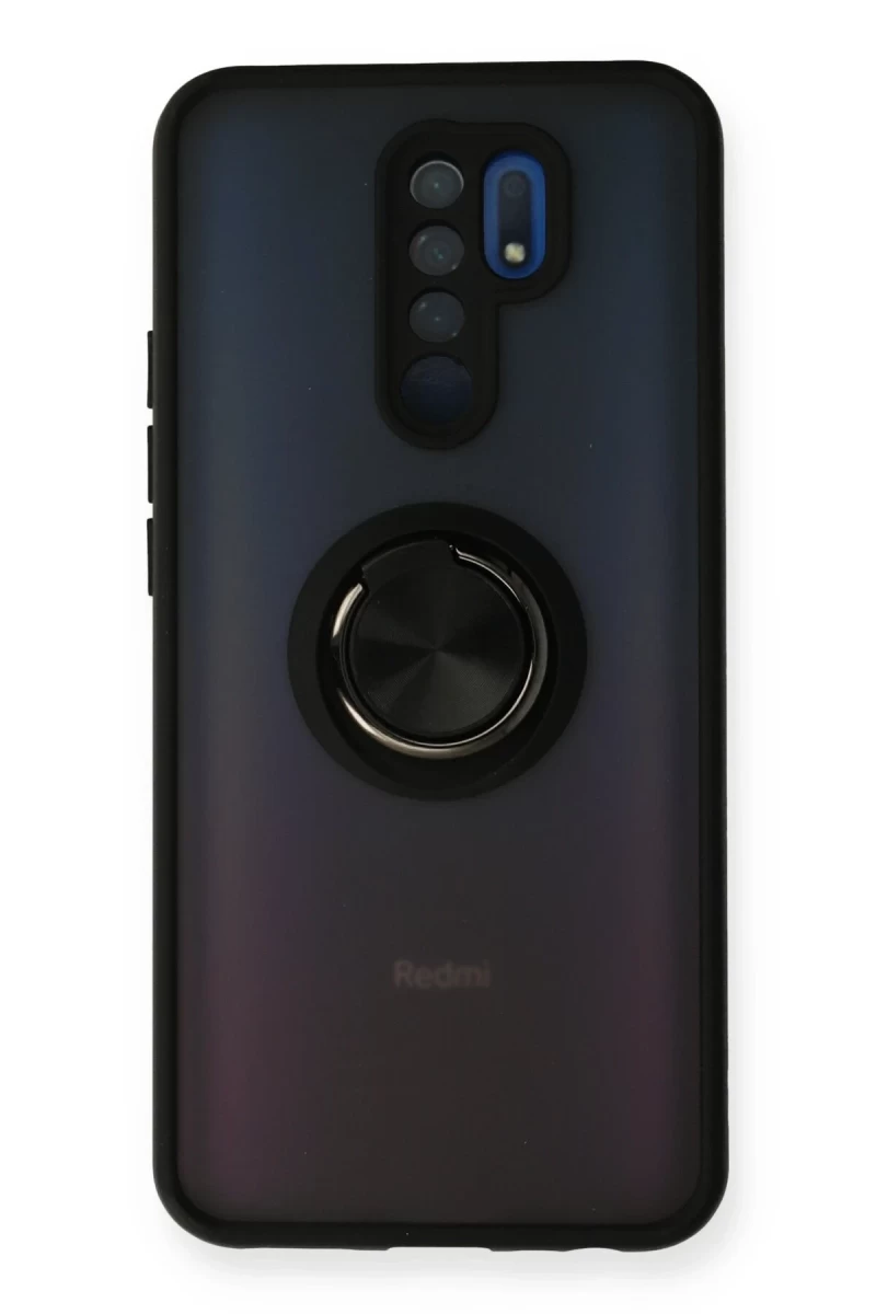 Xiaomi Redmi 9 Uyumlu Kılıf Montreal Yüzüklü Silikon Kapak - Siyah