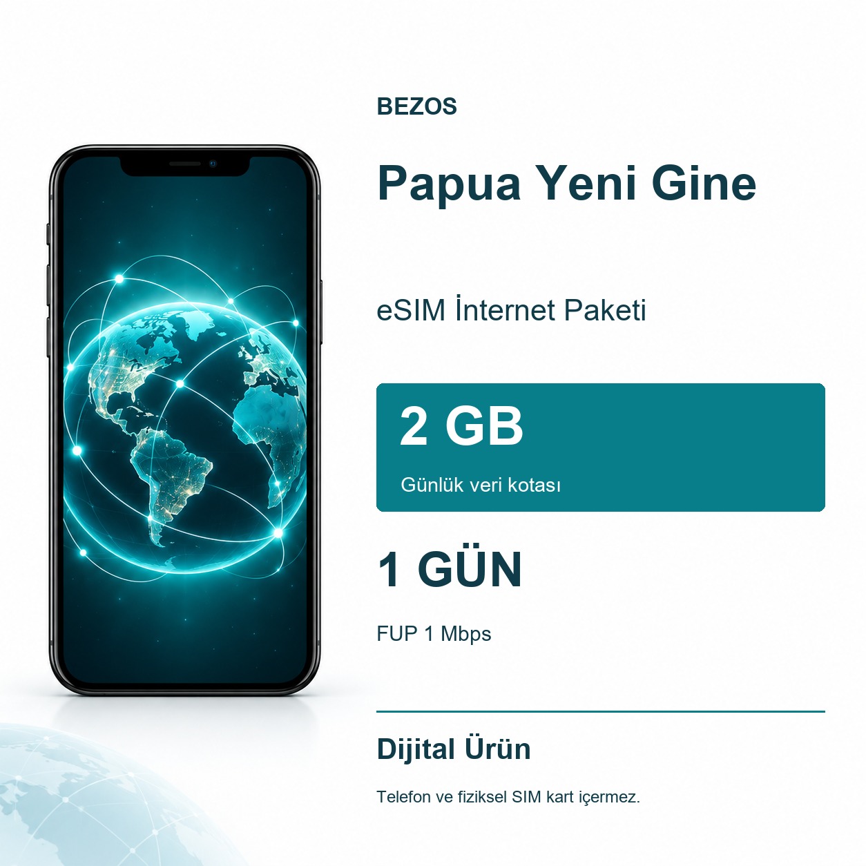 Papua Yeni Gine eSIM İnternet Paketi Günlük 2 GB 1 Gün - FUP 1 Mbps