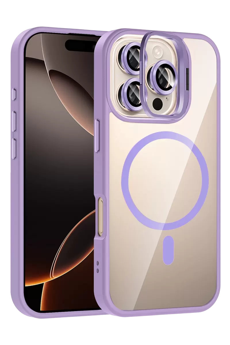 Joko Apple iPhone 16 Pro Uyumlu Remim Lensli Magsafe Standlı Kapak - Lila