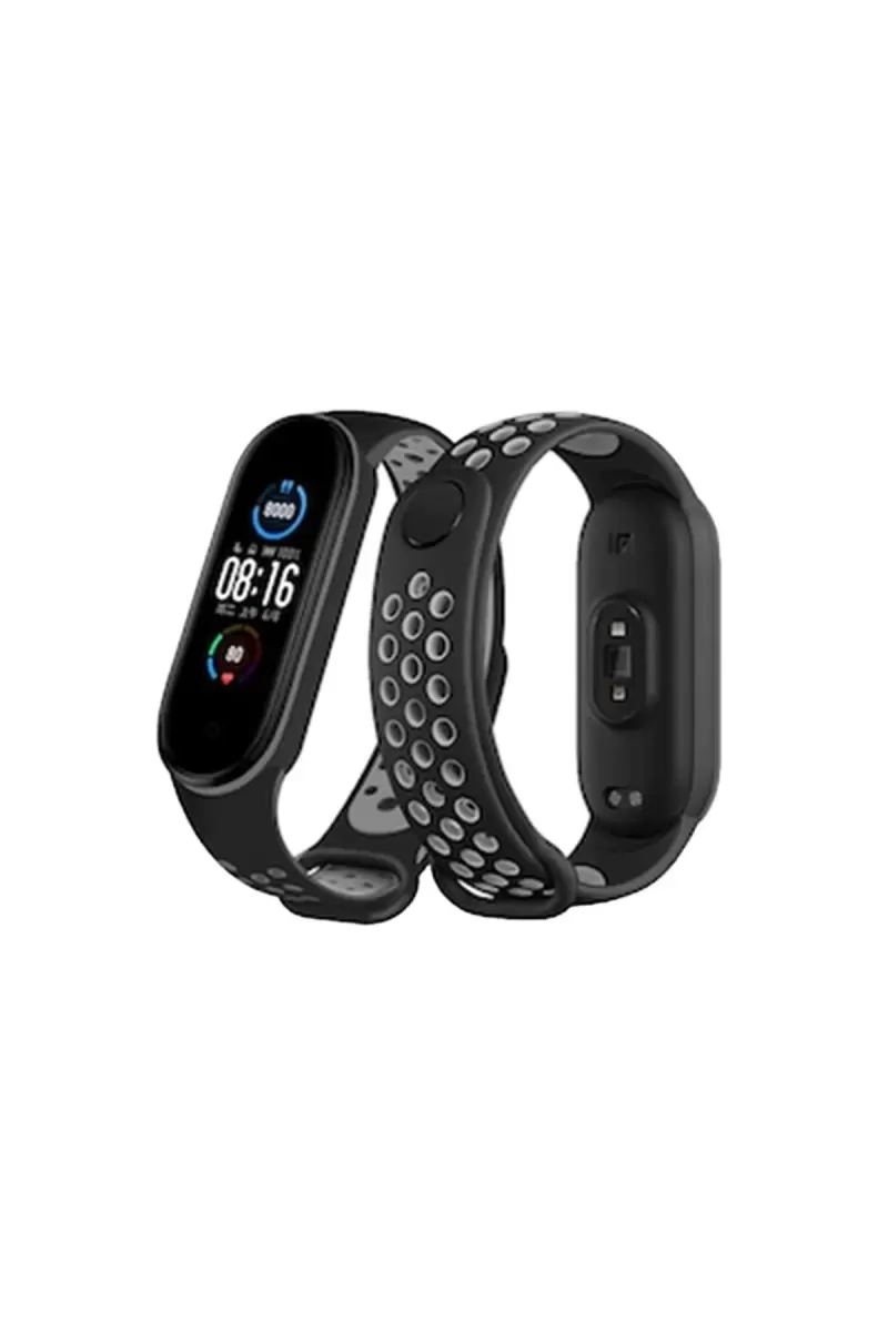 Xiaomi Mi Band 7 Uyumlu Spor Delikli Kordon - Siyah-Gri