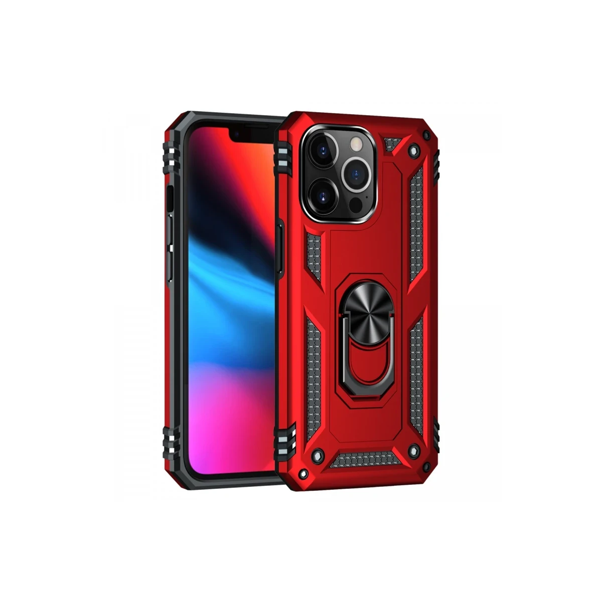 Apple iPhone 13 Pro Max Uyumlu Kılıf Sofya Yüzüklü Silikon Kapak - Kırmızı