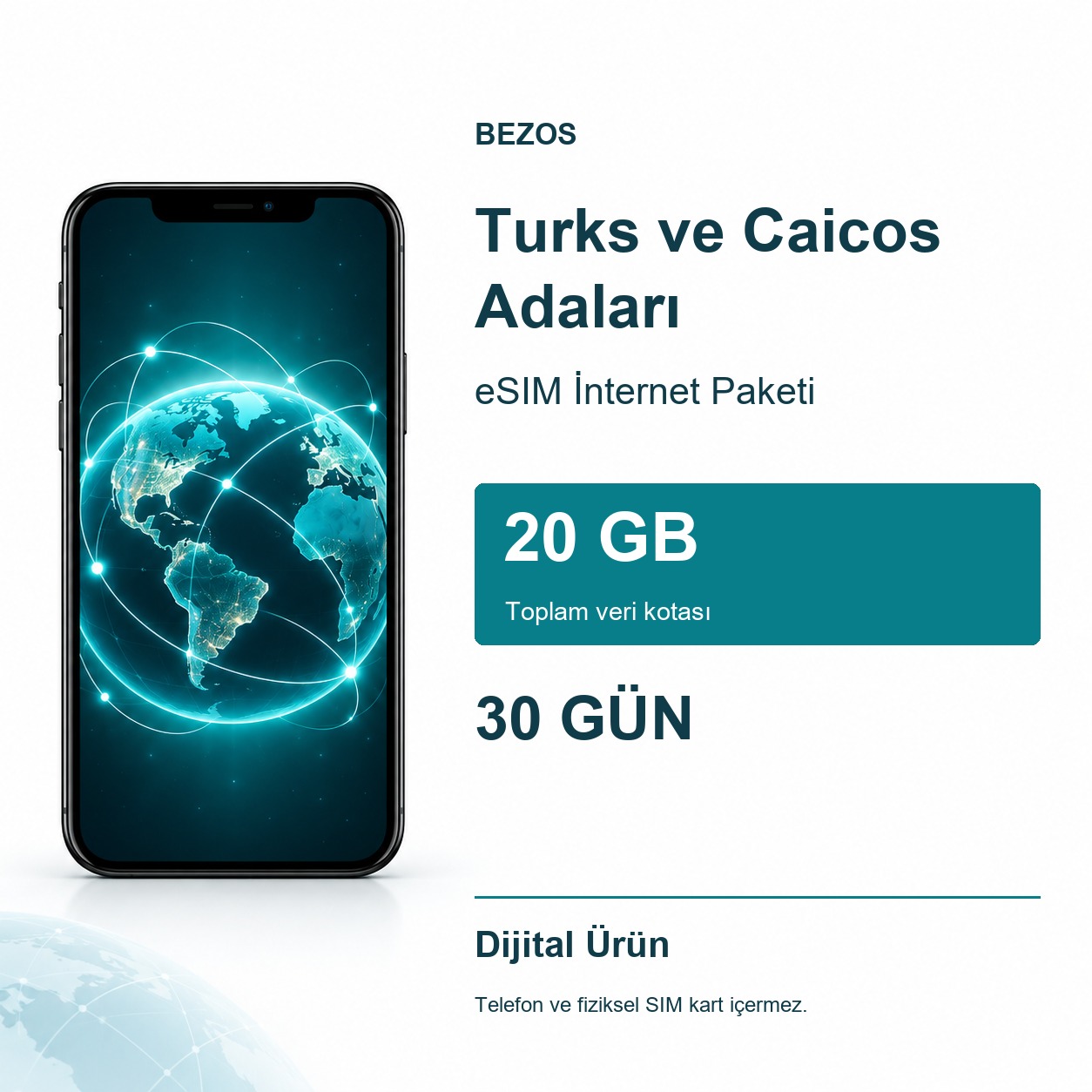 Turks ve Caicos Adaları eSIM İnternet Paketi 20 GB 30 Gün