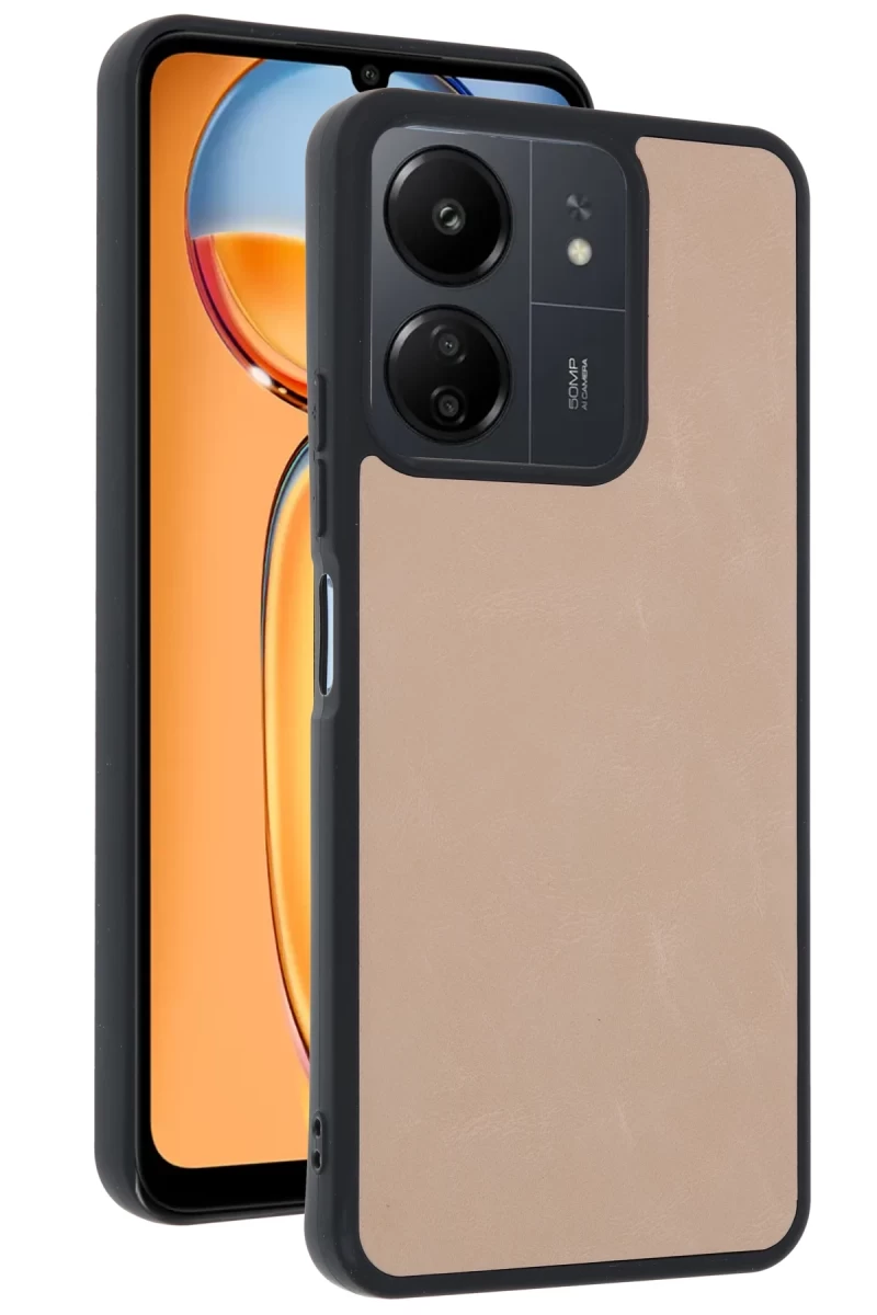 Xiaomi Redmi 13C Uyumlu Kılıf Aras Deri Kapak - Pudra