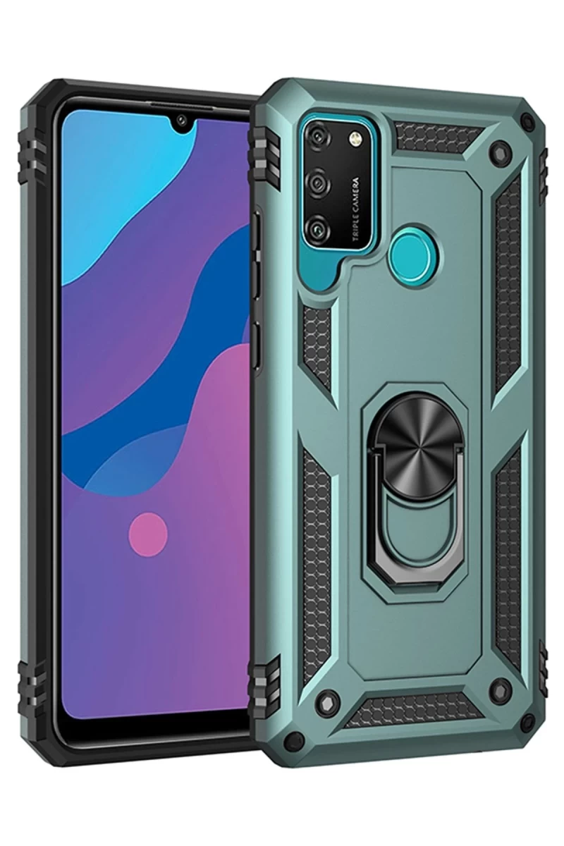 Huawei Y6P Uyumlu Kılıf Sofya Yüzüklü Silikon Kapak - Yeşil