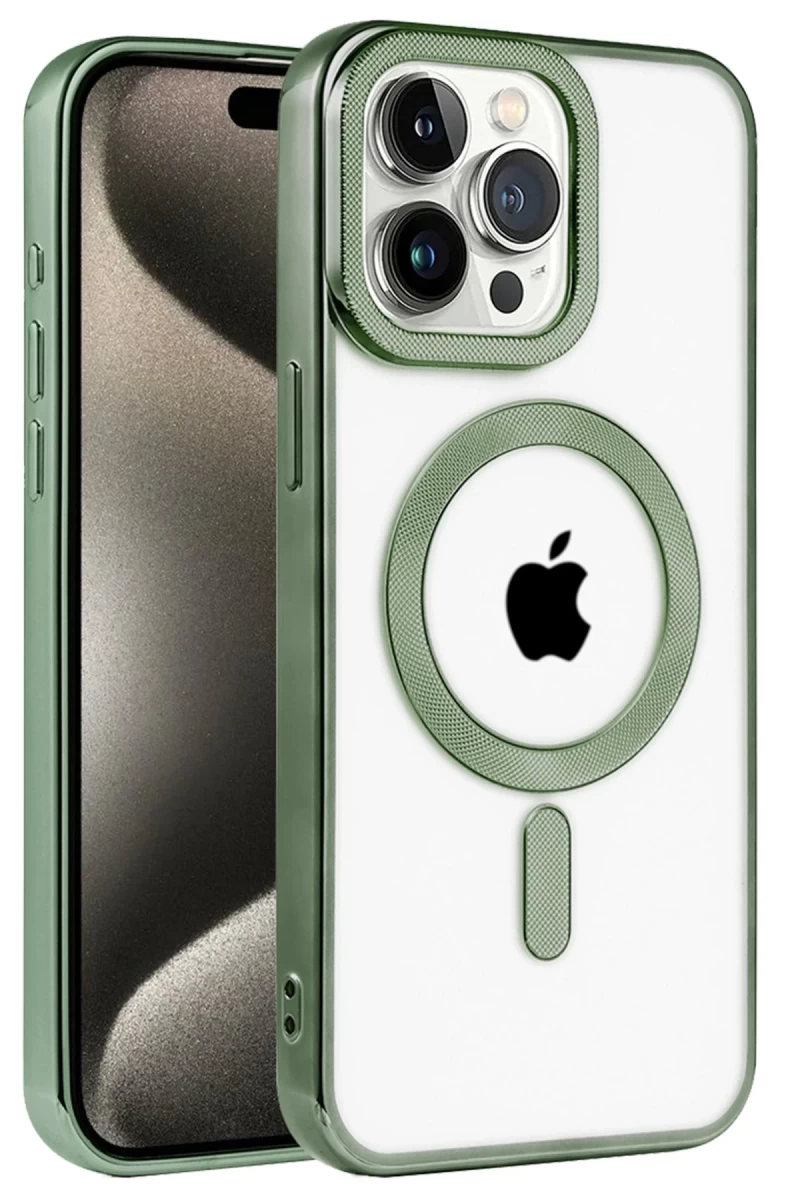 Apple iPhone 14 Pro Max Uyumlu Kılıf Kronos Magsafe Kapak - Koyu Yeşil
