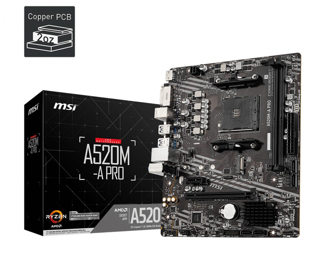MSI A520M-A PRO DDR4 4600MHZ 1XHDMI 1XDVI 1XM.2 USB 3.2 MATX AM4 (AMD AM4 5000/4000/3000 SERİLERİ İLE UYUMLU)