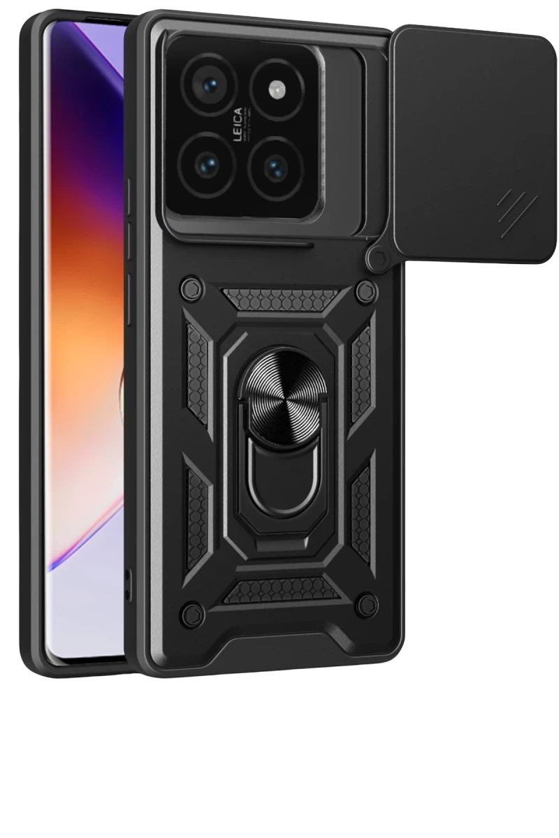 Xiaomi Mi 14T Pro Uyumlu Kılıf Pars Lens Yüzüklü Silikon - Siyah