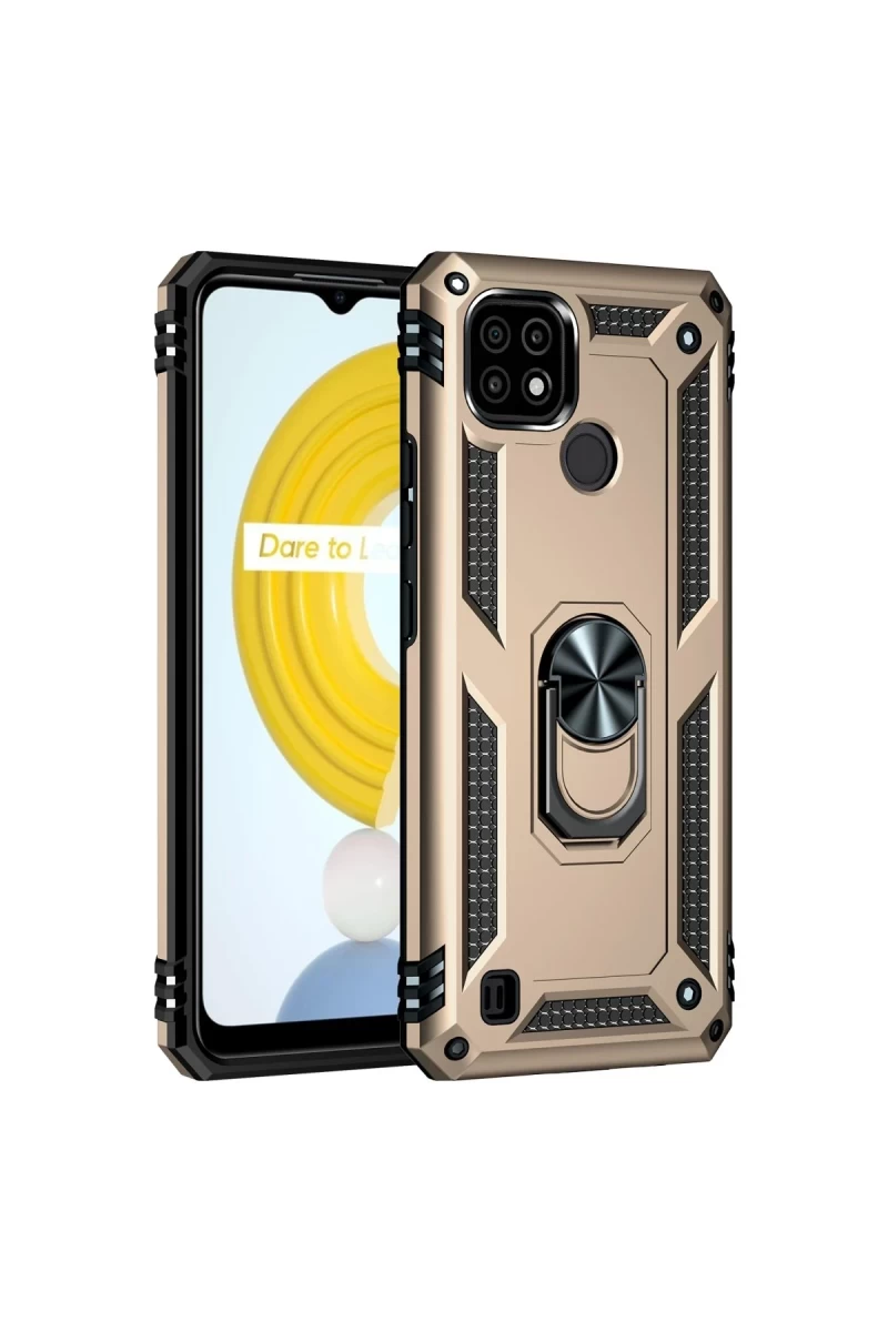 Realme C21 Uyumlu Kılıf Sofya Yüzüklü Silikon Kapak - Gold