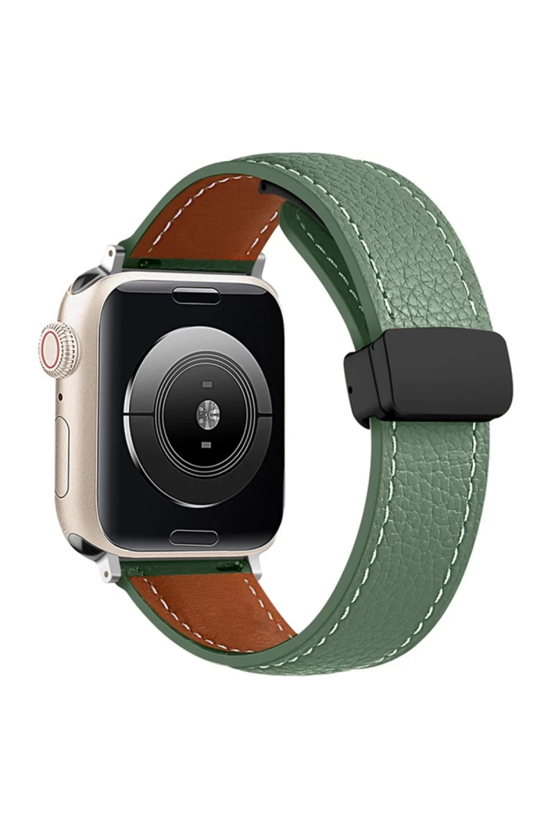 Apple Watch 38mm Uyumlu KR414 Daks Deri Kordon - Koyu Yeşil