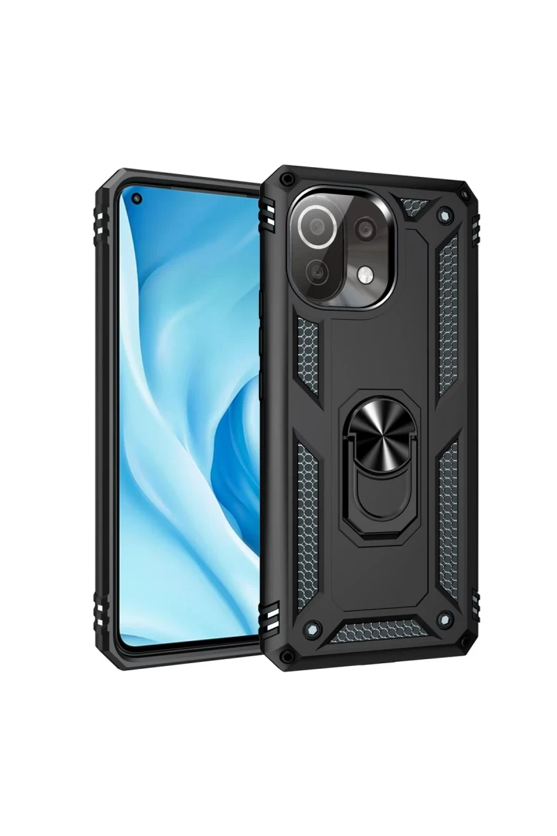 Xiaomi Mİ 11 Lite Uyumlu Kılıf Sofya Yüzüklü Silikon Kapak - Siyah