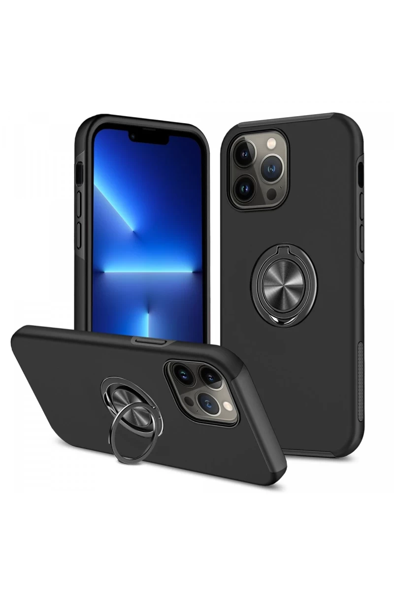 Apple iPhone 13 Pro Max Uyumlu Kılıf Elit Yüzüklü Kapak - Siyah