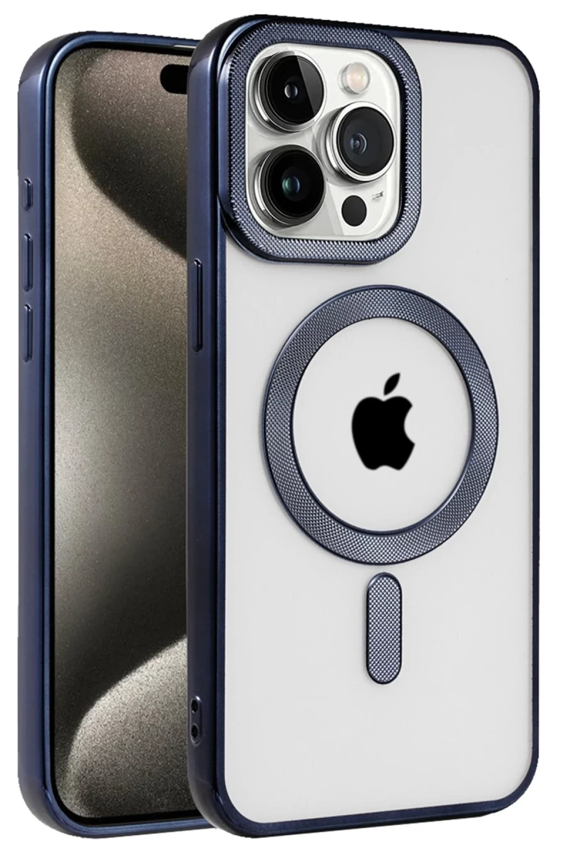 Apple iPhone 15 Pro Uyumlu Kılıf Kronos Magsafe Kapak - Lacivert