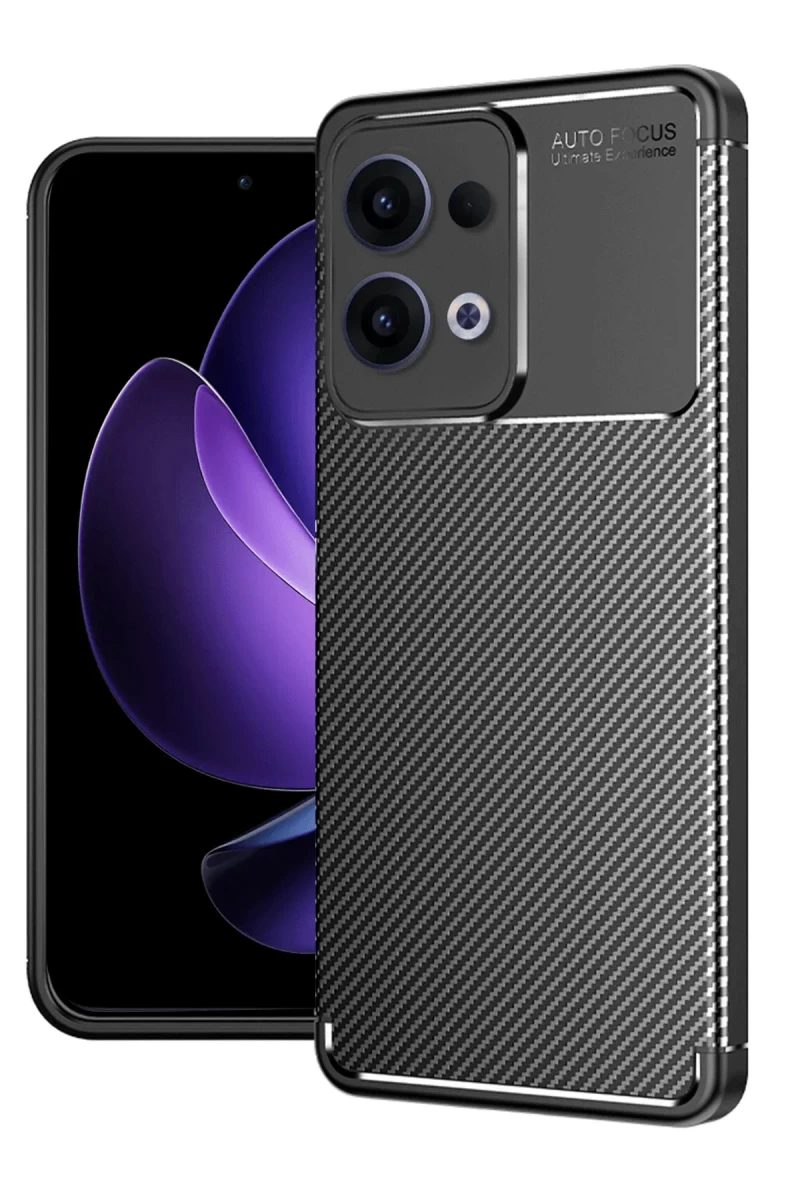 Oppo Reno 13 Pro Uyumlu Kılıf Auto Focus Karbon Kapak - Siyah
