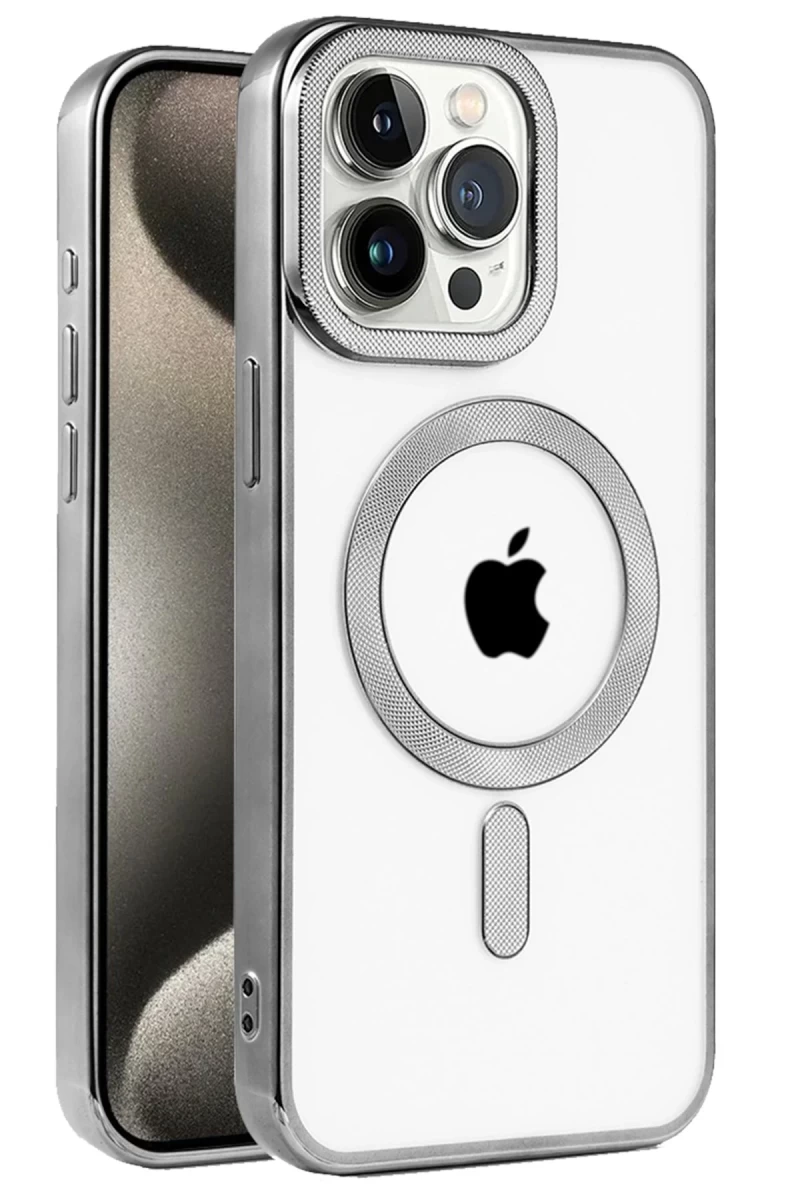 Apple iPhone 15 Pro Uyumlu Kılıf Kronos Magsafe Kapak - Titanyum Gri