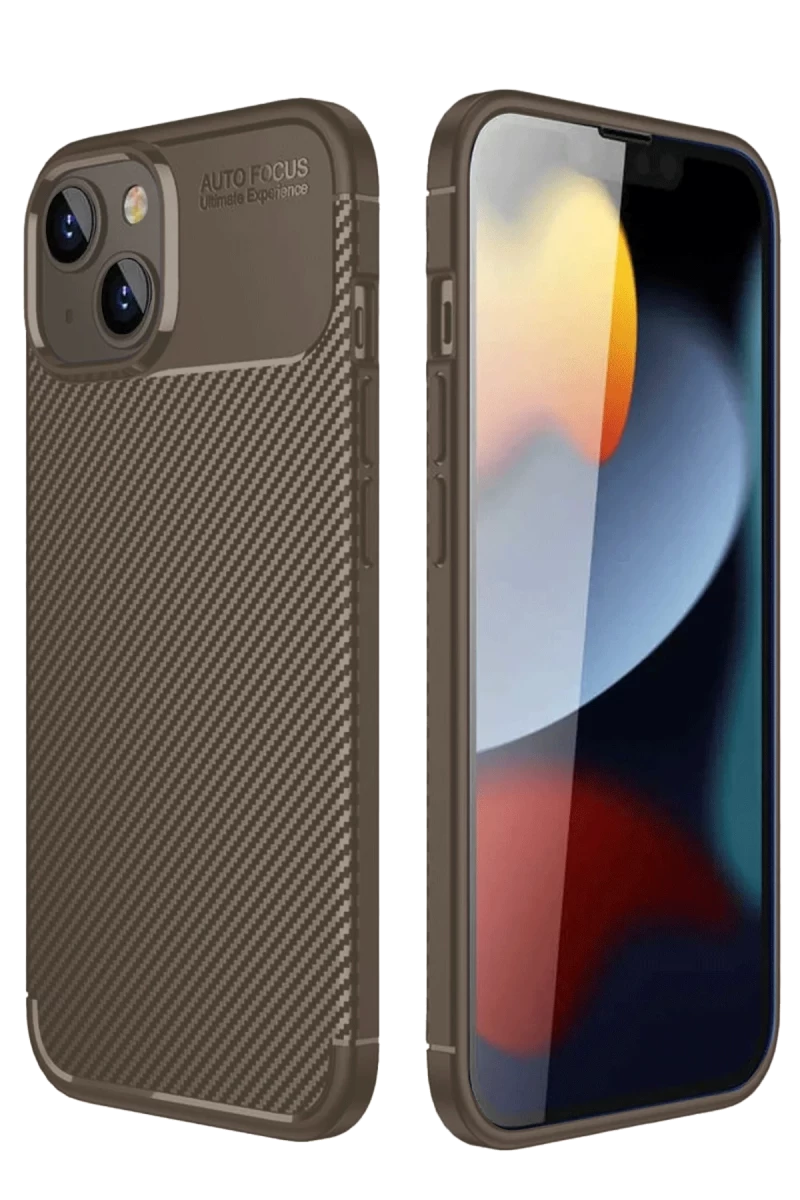 Apple iPhone 14 Uyumlu Kılıf Auto Focus Karbon Kapak - Kahverengi