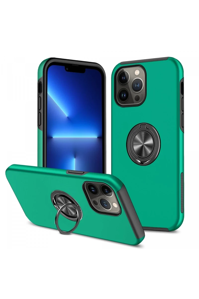Apple iPhone 13 Pro Uyumlu Kılıf Elit Yüzüklü Kapak - Yeşil