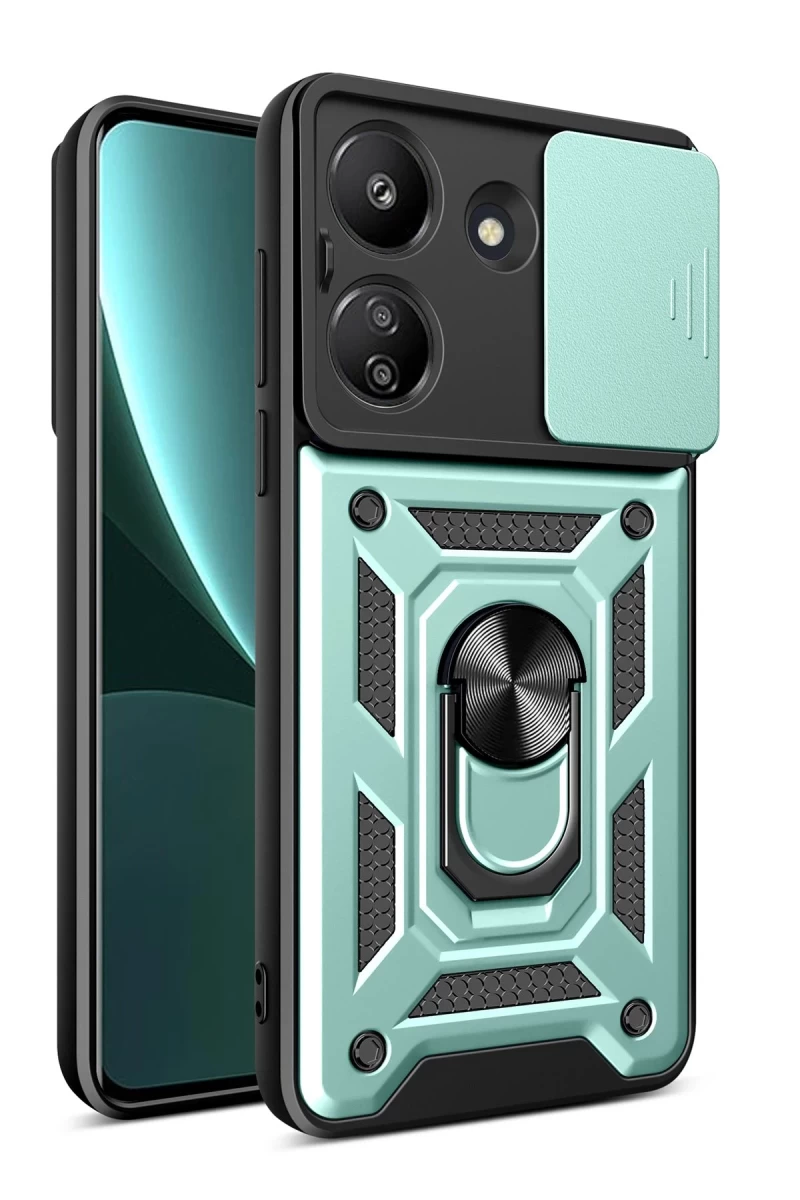 Xiaomi Redmi 13C Uyumlu Kılıf Pars Lens Yüzüklü Silikon - Yeşil