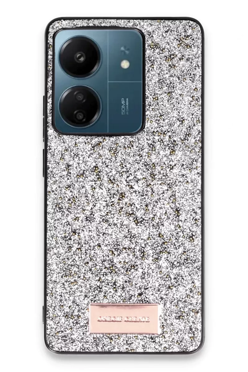 Onegif Xiaomi Redmi 13C Uyumlu Bright Simli Kapak - Gümüş