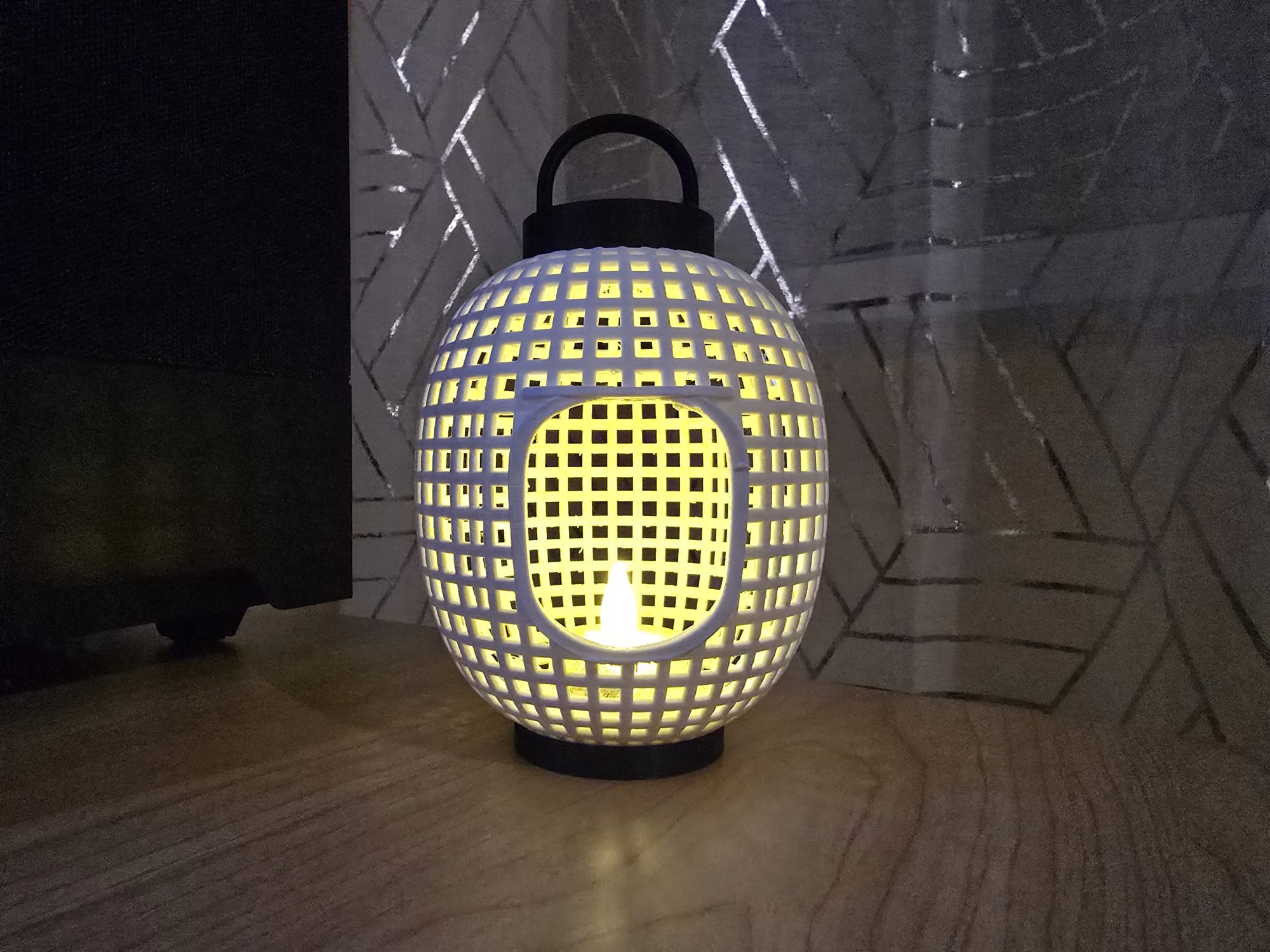 Japon Esintili Izgara Desenli Fener Tealight Mumluk Dekoratif Rüzgar Feneri