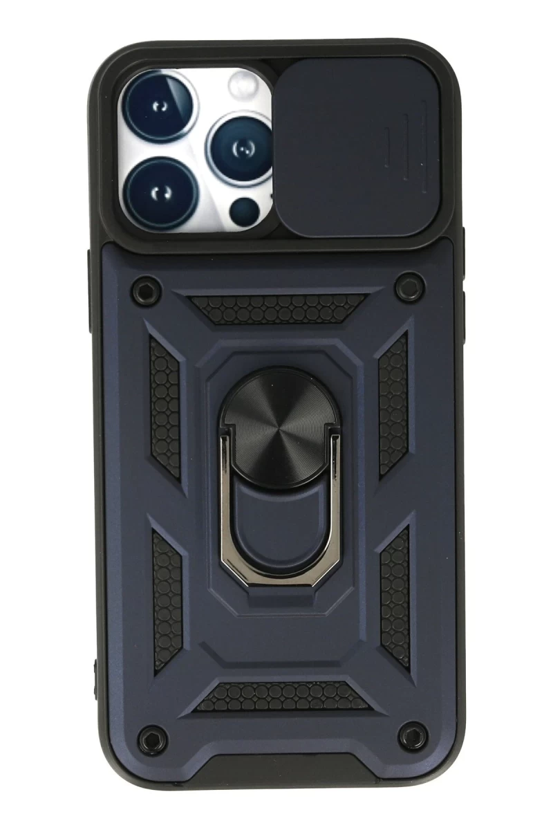 Apple iPhone 13 Pro Uyumlu Kılıf Pars Lens Yüzüklü Silikon - Lacivert