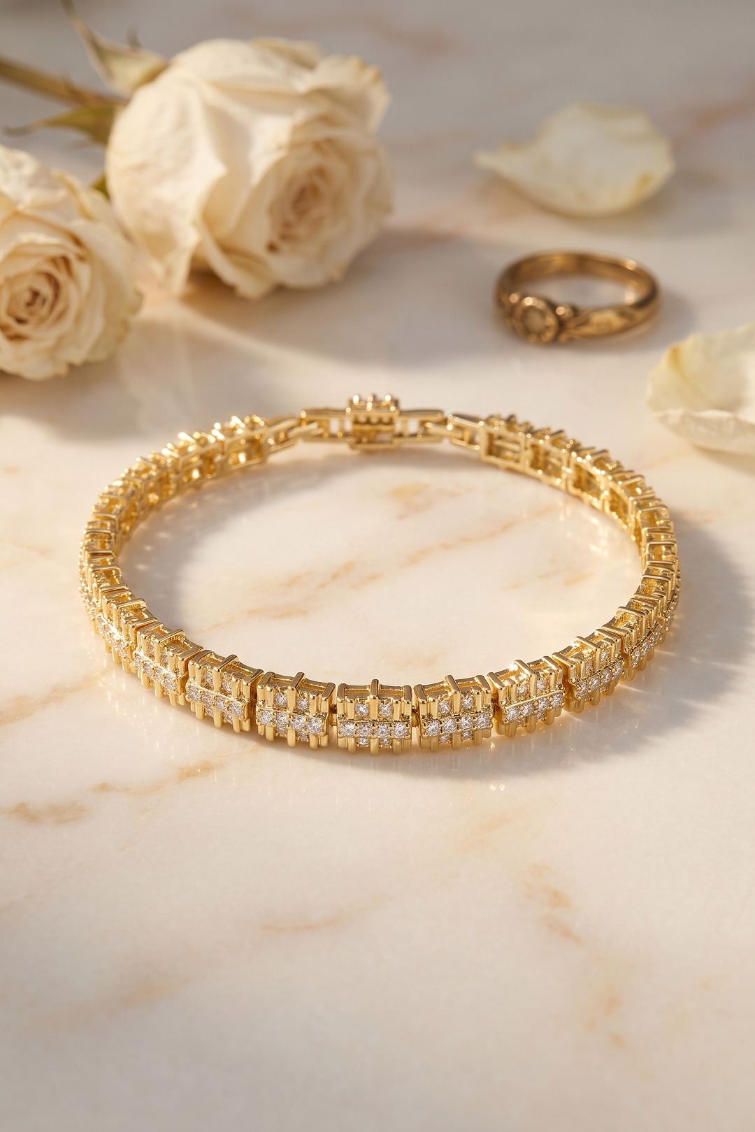 Gold Renk Pirinç Elegance Zirkon Taşlı Kadın Bileklik