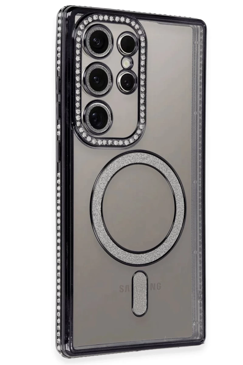 Samsung Galaxy S24 Ultra Uyumlu Kılıf Joke Simli Magneticsafe Kılıf - Siyah